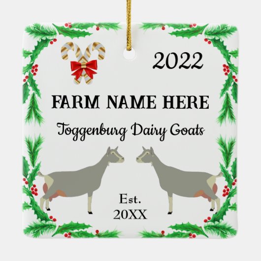 Personalisierte Toggenburg Milchziegenfarm Weihnac Keramikornament (Rückseite)
