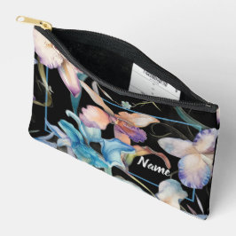 Personalisierte Toilettenbeutel - Schwarze Floral- Zubehörtasche