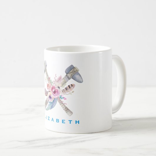 Personalisierte Tomahawk Feathers und Blume Kaffeetasse (VorderseiteRechts)