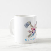 Personalisierte Tomahawk Feathers und Blume Kaffeetasse (Vorderseite Links)