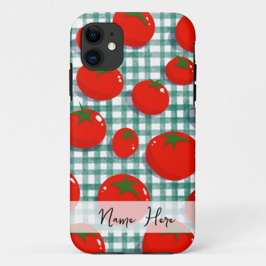Personalisierte Tomate auf grünem Gingham-Handyhül Case-Mate iPhone Hülle (Rückseite)