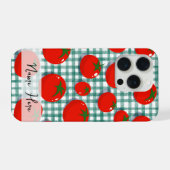 Personalisierte Tomate auf grünem Gingham-Handyhül iPhone Hülle (Rückseite (Horizontal))