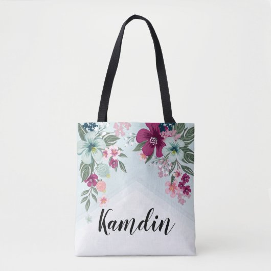 Personalisierte Tote Beutel Tropische Blume auf Bl Tasche (Vorderseite)