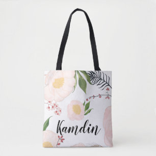 Personalisierte Tote Beutel Weiße Blume auf Weiß Tasche