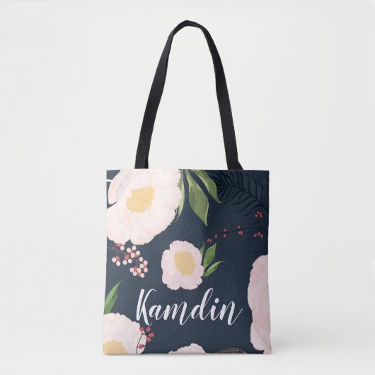 Personalisierte Tote Tag Weiße Blume auf Dunkelhei Tasche (Vorderseite)