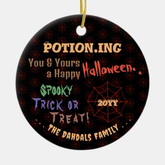 Personalisierte Tränke, buntes Halloween-Spinnenne Keramik Ornament (Vorne)