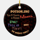 Personalisierte Tränke, buntes Halloween-Spinnenne Keramik Ornament (Hinten)