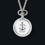 Personalisierte Trauzeuge der Nautischen Marine Armbanduhr<br><div class="desc">Nautical Personalisiert Trauzeugen Geschenk Dieses Design bietet marineblauen Anker und den Namen des personalisierten Trauzeugen mit dem Titel in marineblau klassischen Serif-Schriftart-Stil auf weißem Hintergrund. Auch perfekt für Trauzeuge,  Brautvater und mehr.</div>