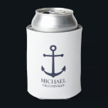 Personalisierte Trauzeuge der Nautischen Marine Dosenkühler<br><div class="desc">Nautical Personalisiert Trauzeugen Geschenk Dieses Design bietet marineblauen Anker und den Namen des personalisierten Trauzeugen mit dem Titel in marineblau klassischen Serif-Schriftart-Stil auf weißem Hintergrund. Auch perfekt für Trauzeuge,  Brautvater und mehr.</div>