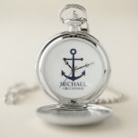 Personalisierte Trauzeuge der Nautischen Marine Taschenuhr<br><div class="desc">Nautical Personalisiert Trauzeugen Geschenk Dieses Design bietet marineblauen Anker und den Namen des personalisierten Trauzeugen mit dem Titel in marineblau klassischen Serif-Schriftart-Stil auf weißem Hintergrund. Auch perfekt für Trauzeuge,  Brautvater und mehr.</div>
