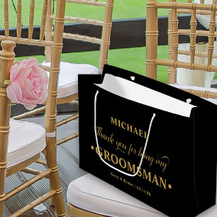 Personalisierte Trauzeuge Schwarz und Gold Danke Große Geschenktüte