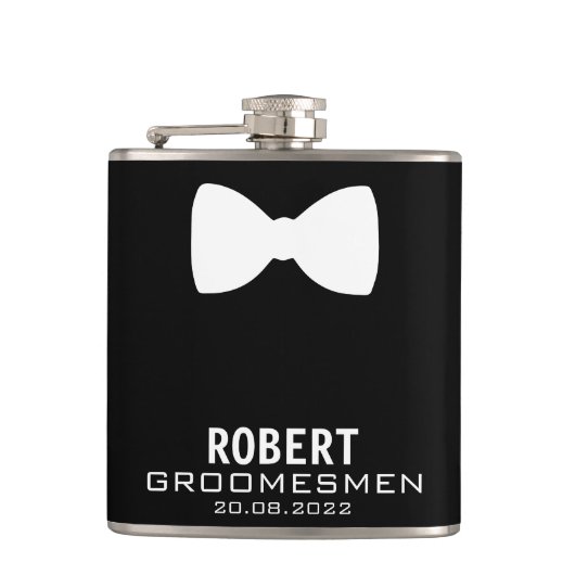 Personalisierte Trauzeugen Flasche mit Bow-Krawatt Flachmann (Vorderseite)