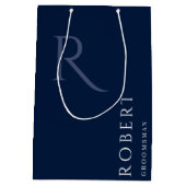 Personalisierte Trauzeugen mit einfachem Blue Mono Mittlere Geschenktüte (Rückseite)