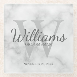 Personalisierte Trauzeugen mit weißem Marmor, klas Glasuntersetzer