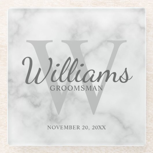 Personalisierte Trauzeugen mit weißem Marmor, klas Glasuntersetzer (Vorderseite)