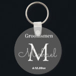personalisierte Trauzeugen Schwarz-weiß Schlüsselanhänger<br><div class="desc">elegante moderne personalisierte Trauzeuge schwarz,  kundenspezifisch</div>