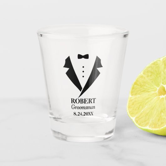 Personalisierte Trauzeugen Tuxedo Schnapsglas (Vorderseite)
