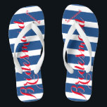 Personalisierte Trauzeugin Red White Blue Badesandalen<br><div class="desc">Mustard Red White and Blue Stripes Muster - Ändern Sie die Farbe durch Klicken auf Anpassen. Und sagen Sie alles,  was Sie gewollt haben. Machen Sie diese eine Art Flip Flops,  die Ihre Nachricht auf ihnen haben. Sei das Gerede vom Strand!</div>