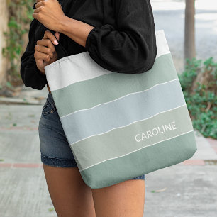 Personalisierte trendige graue Salbei-grüne Streif Tasche
