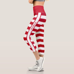 Personalisierte, trendige Rote Streifen Candy Cane Capri Leggings
