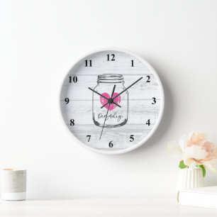 Personalisierte trendige weiße Holzuhr für die Küc Uhr