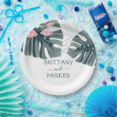 Personalisierte Tropenblumenhochzeit Pappteller (Party)