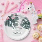 Personalisierte Tropenblumenhochzeit Pappteller (Party)