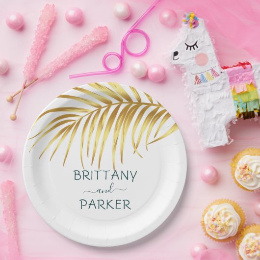 Personalisierte Tropengoldhochzeit Pappteller (Party)