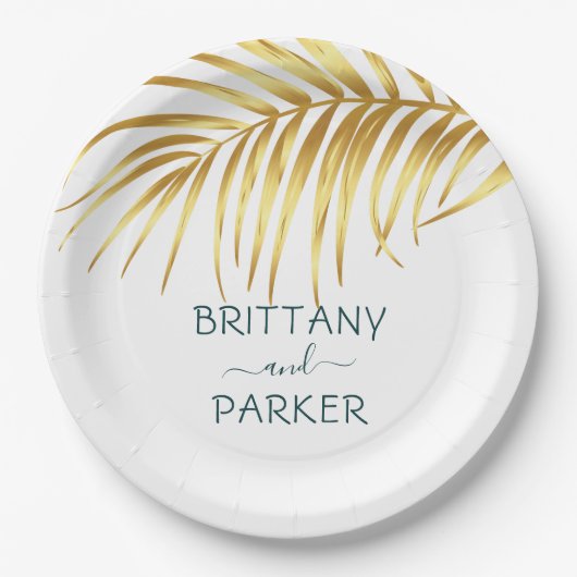 Personalisierte Tropengoldhochzeit Pappteller (Vorderseite)