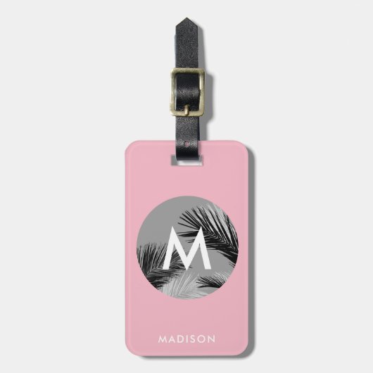 Personalisierte Tropenmonogramm | Pellrosa Gepäckanhänger (Vorderseite vertikal)