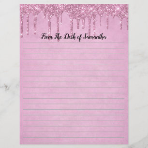 Personalisierte tropfende Glitter-Rosa Notizzettel Briefbogen