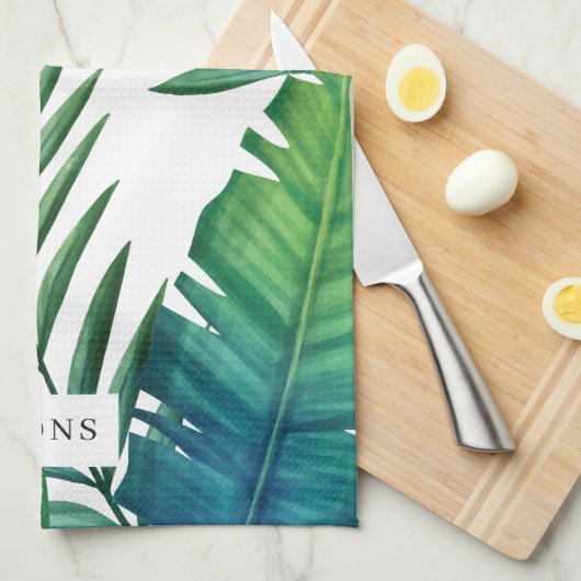 Personalisierte tropische Blätter Geschirrtuch (Viertel Falte)