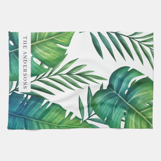 Personalisierte tropische Blätter Geschirrtuch (Horizontal)