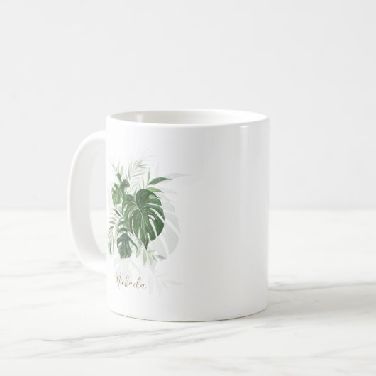 Personalisierte tropische Blätter Kaffeetasse (Vorderseite Links)