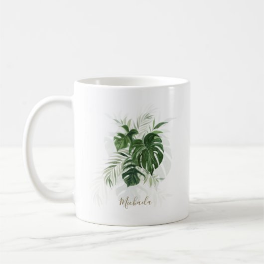 Personalisierte tropische Blätter Kaffeetasse (Links)