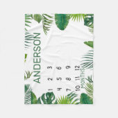 Personalisierte tropische Blätter Monatlicher Meil Fleecedecke (Vorderseite)