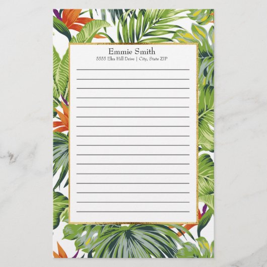 Personalisierte tropische Blätter Orange Blume Briefpapier (Vorderseite)