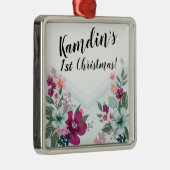 Personalisierte tropische Blume auf Blue Ombre Ornament Aus Metall (Rechts)