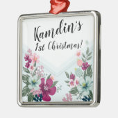 Personalisierte tropische Blume auf Blue Ombre Ornament Aus Metall (Links)