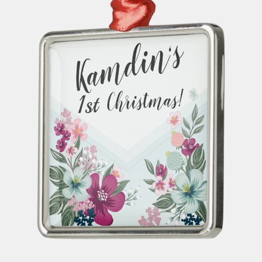 Personalisierte tropische Blume auf Blue Ombre Ornament Aus Metall (Links)