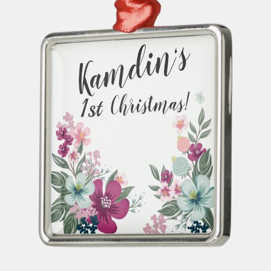 Personalisierte tropische Blume auf Weiß Ornament Aus Metall (Links)