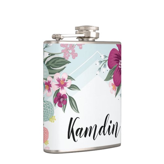 Personalisierte tropische Blume der Flasche auf Bl Flachmann (Rechts)