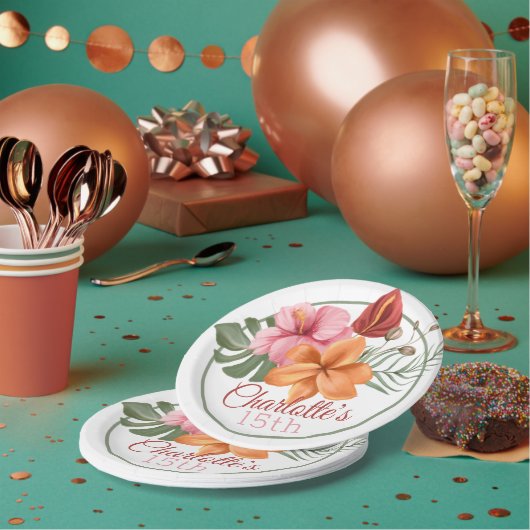 Personalisierte tropische Blume Pappteller (Multi)