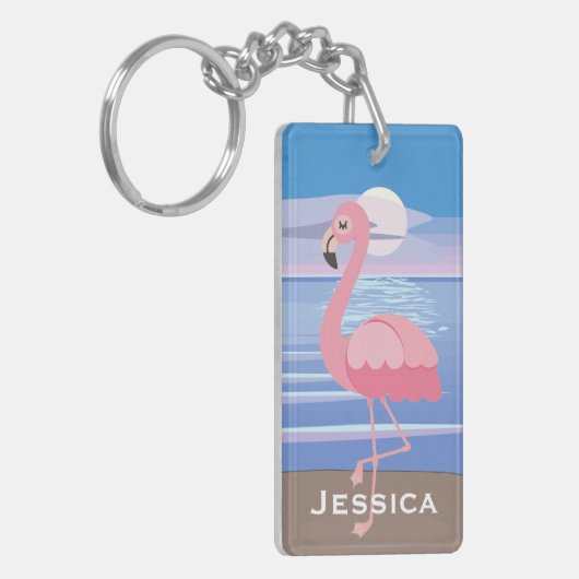 Personalisierte tropische Insel Flamingo Schlüsselanhänger (Vorderseite links)
