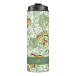 Personalisierte tropische Monstera-Blätter Tumbler Thermosbecher