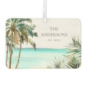 Personalisierte tropische Palmen Blätter Blue Beac Autolufterfrischer (Rückseite)