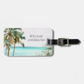 Personalisierte tropische Palmen Blätter Blue Beac Gepäckanhänger (Vorderseite horizontal)