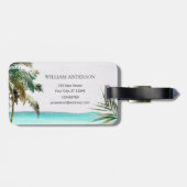 Personalisierte tropische Palmen Blätter Blue Beac Gepäckanhänger (Rückseite horizontal)