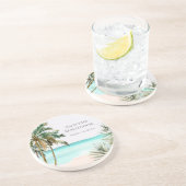 Personalisierte tropische Palmen Blätter Blue Beac Getränkeuntersetzer (Seite)