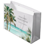 Personalisierte tropische Palmen Blätter Blue Beac Große Geschenktüte (Vorderseite Schrägansicht)